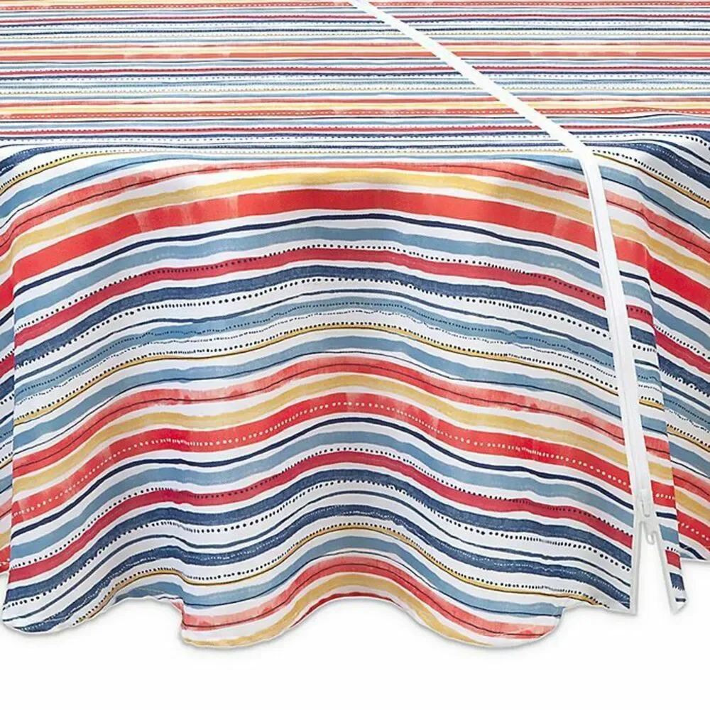 Summer Stripe Zipper Umbrella Hole Fabric Tablecloth 70